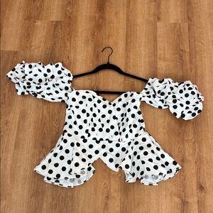 Fashion Nova White and Black Polka Dot Off-Shoulder Blouse